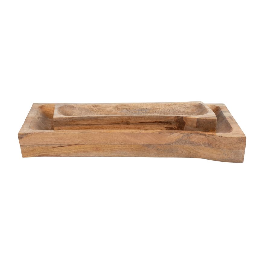 Sagebrook 17"/23" Wood Rectangular Trays (Set Of 2) - Natural