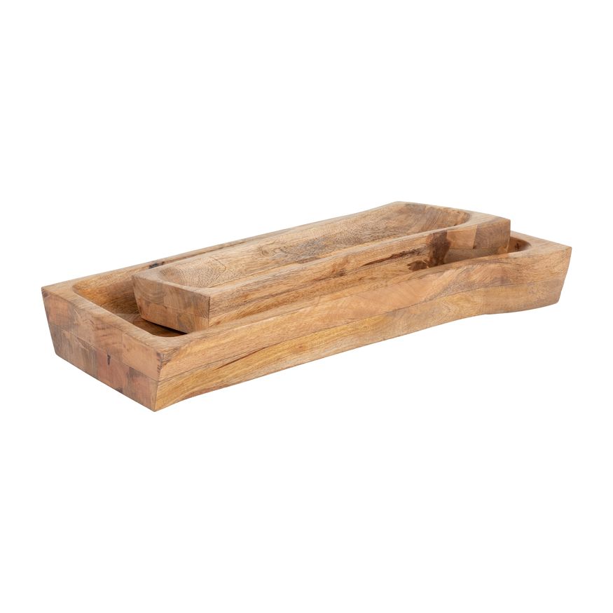 Sagebrook 17"/23" Wood Rectangular Trays (Set Of 2) - Natural