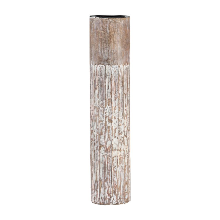 Sagebrook 14" Wood 2-Tone Textured Candle Holder