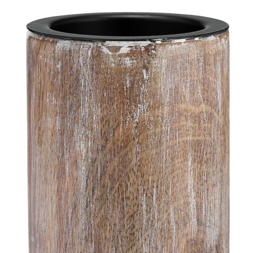 Sagebrook 14" Wood 2-Tone Textured Candle Holder - Brown