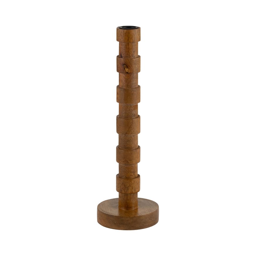 Sagebrook 13" Wood Textured Taper Candle Holder - Brown