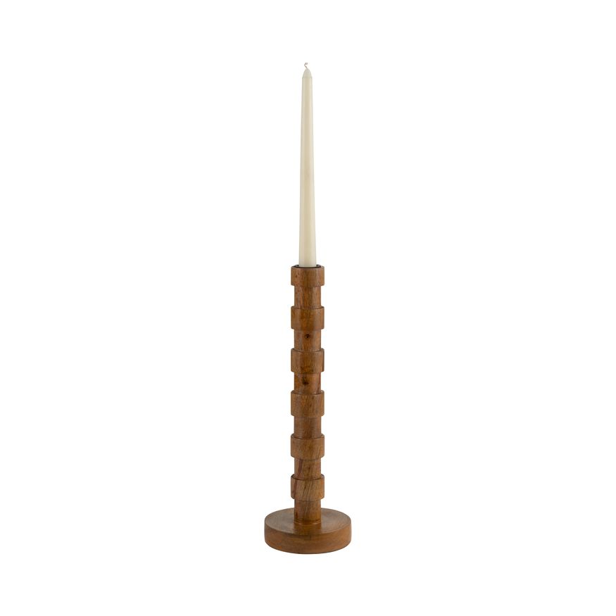 Sagebrook 13" Wood Textured Taper Candle Holder - Brown