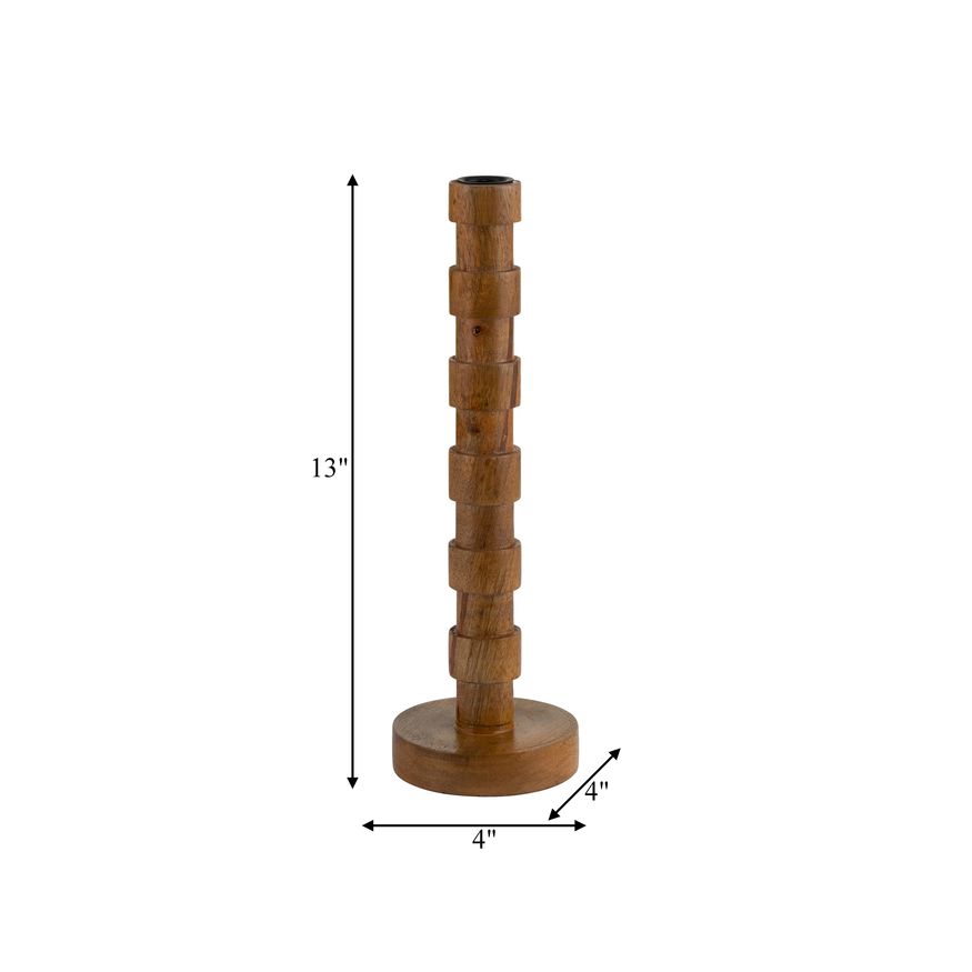 Sagebrook 13" Wood Textured Taper Candle Holder - Brown