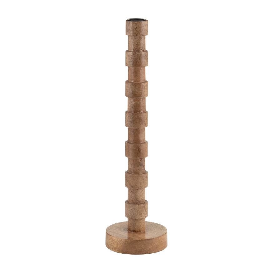 Sagebrook 13" Wood Textured Taper Candle Holder