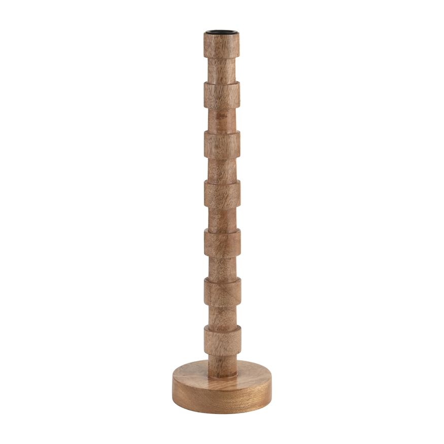 Sagebrook 15" Wood Textured Taper Candle Holder - Brown