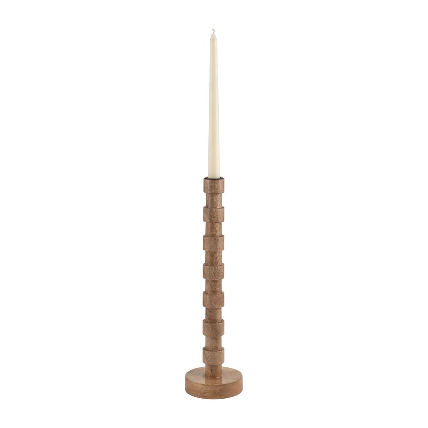 Sagebrook 15" Wood Textured Taper Candle Holder - Brown