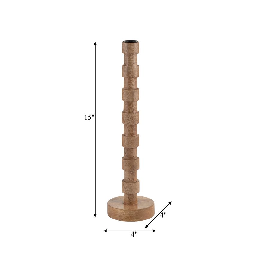 Sagebrook 15" Wood Textured Taper Candle Holder - Brown