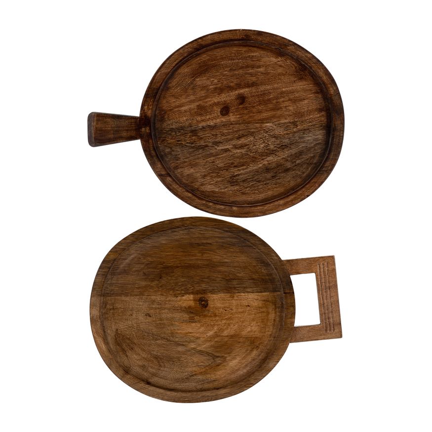 Sagebrook - 12"/15" Wood Round Risers With Handle (Set Of 2) in Brown