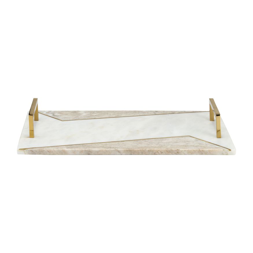 Sagebrook - 15"/18" Marble 2-tone Trays With Handle (Set Of 2) in White