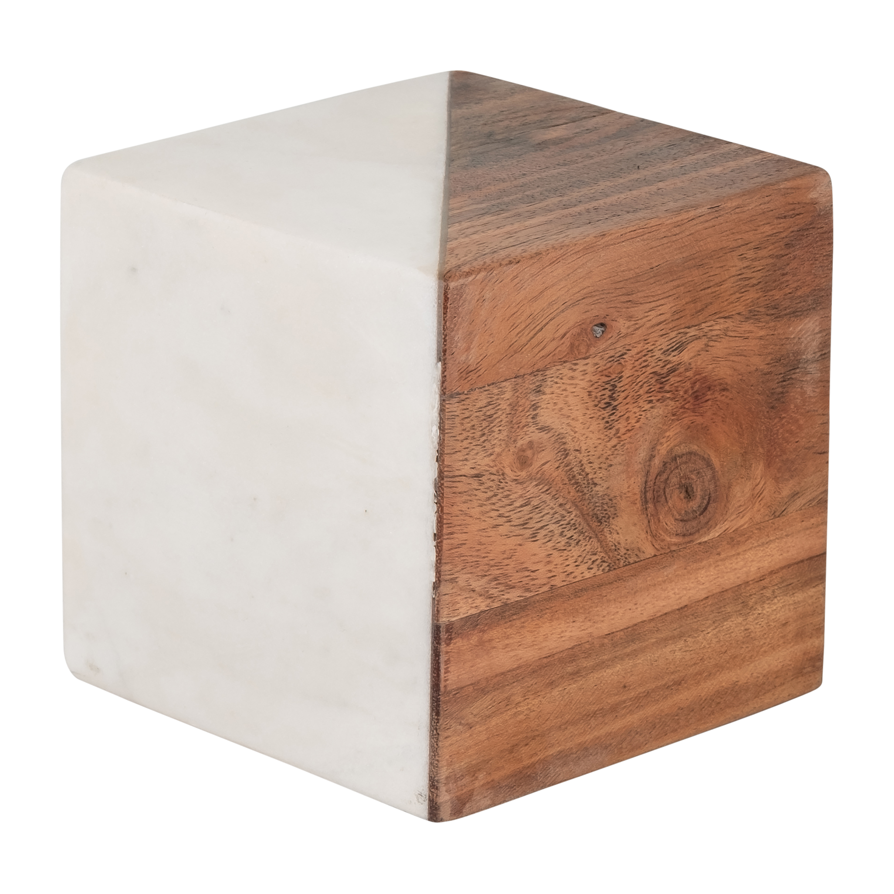 Sagebrook - 4" Marble/Wood Square Orb in Brown/White