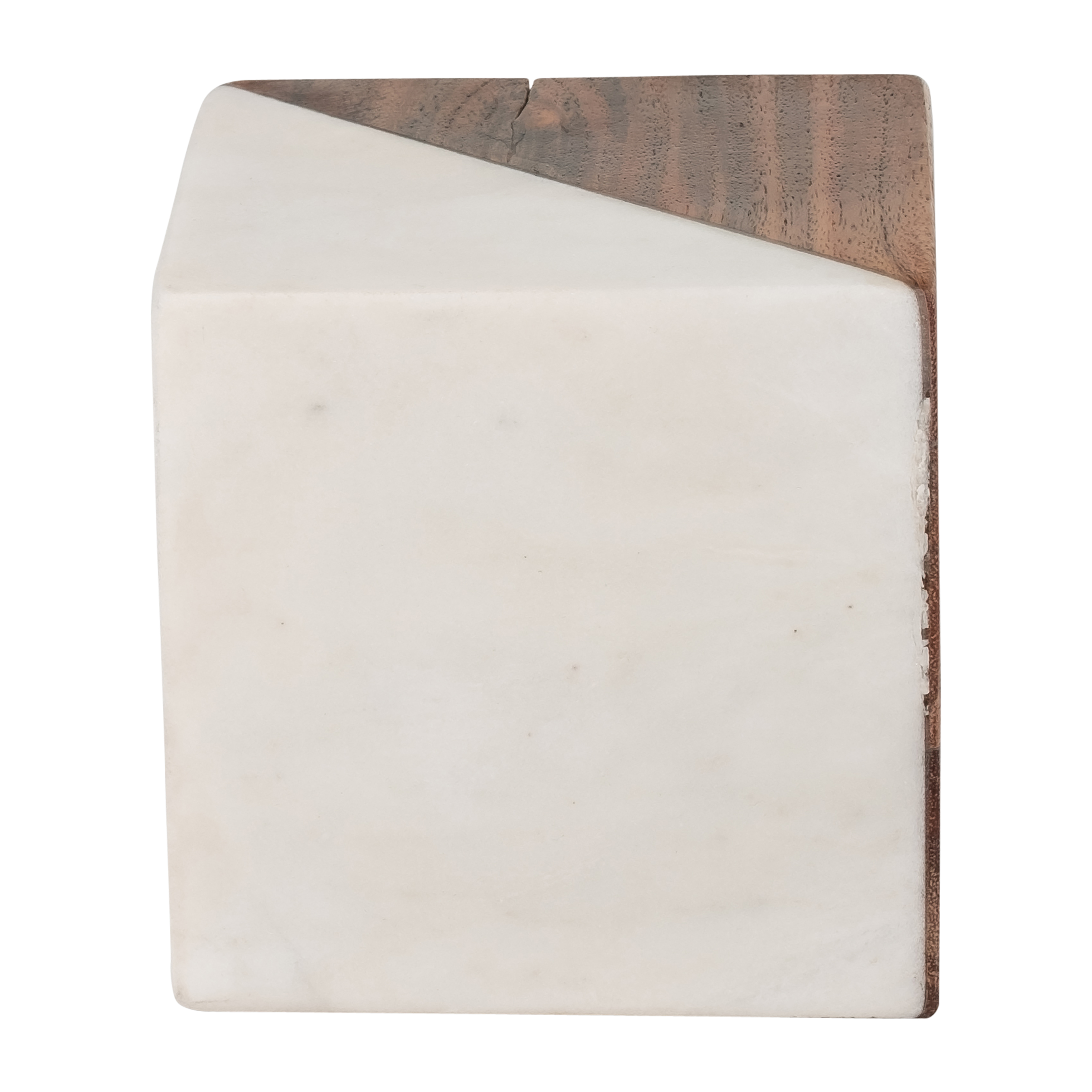 Sagebrook - 4" Marble/Wood Square Orb in Brown/White