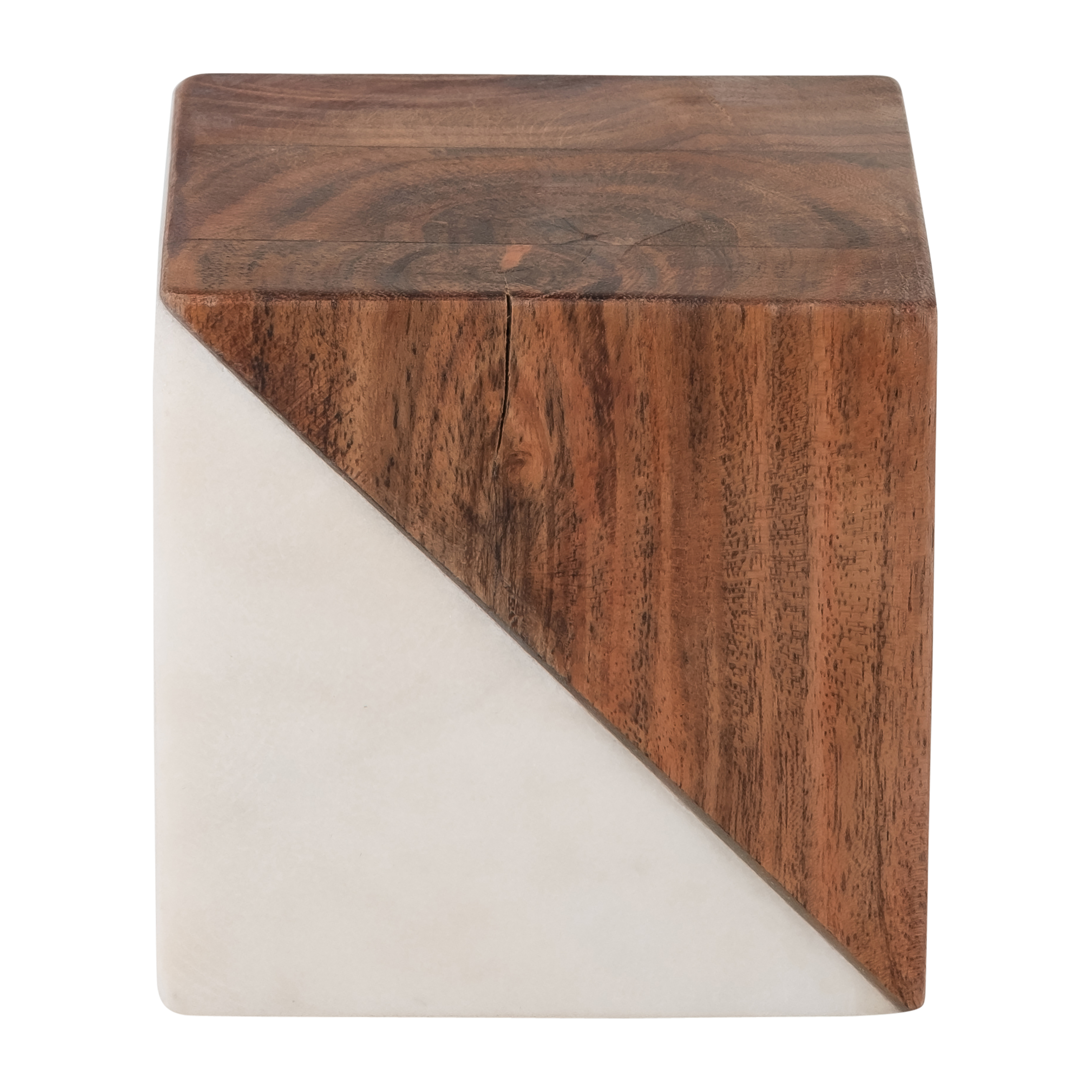 Sagebrook - 4" Marble/Wood Square Orb in Brown/White