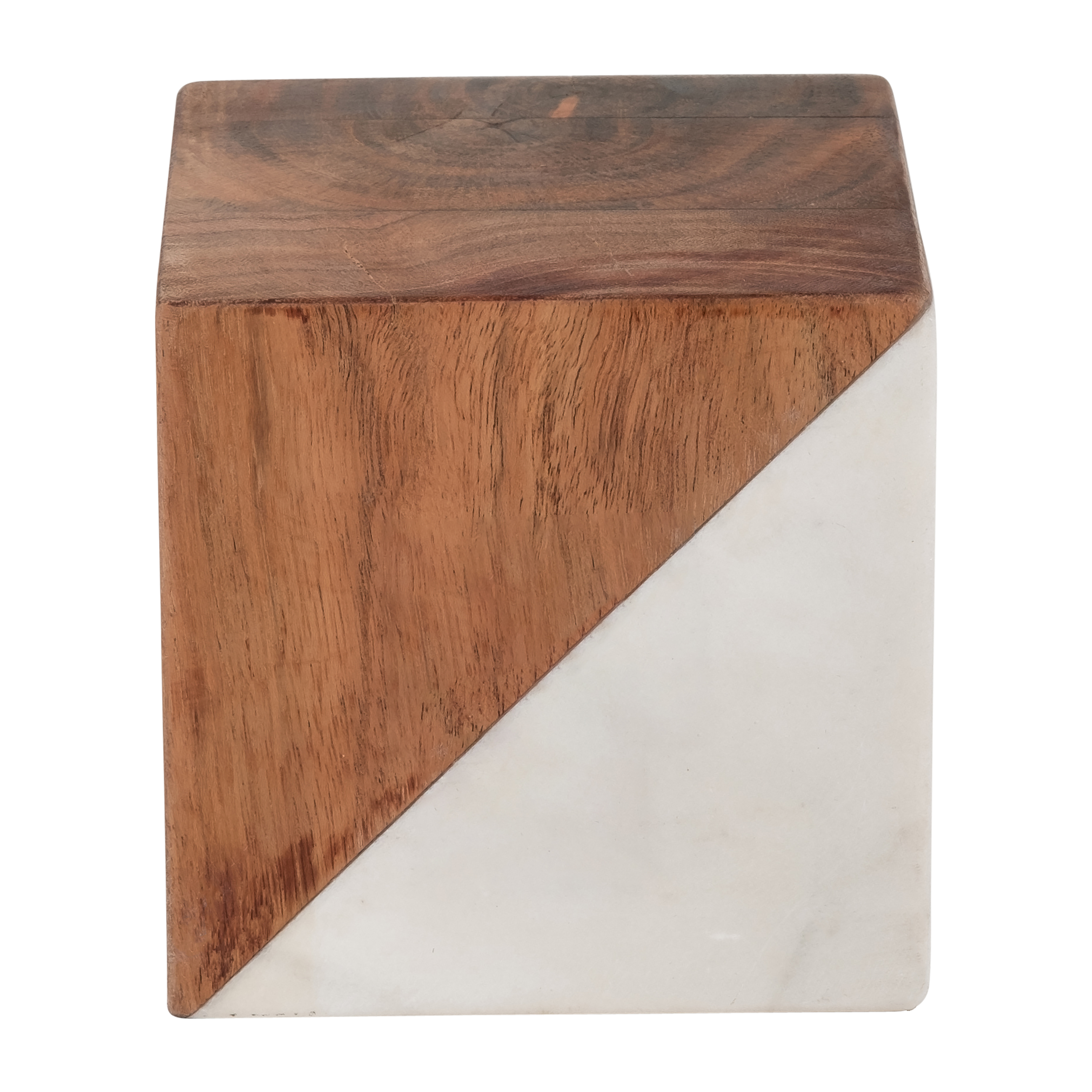 Sagebrook - 4" Marble/Wood Square Orb in Brown/White