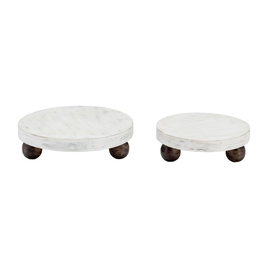 Sagebrook 8/10" Wood Round Risers (Set Of 2) - White Wash