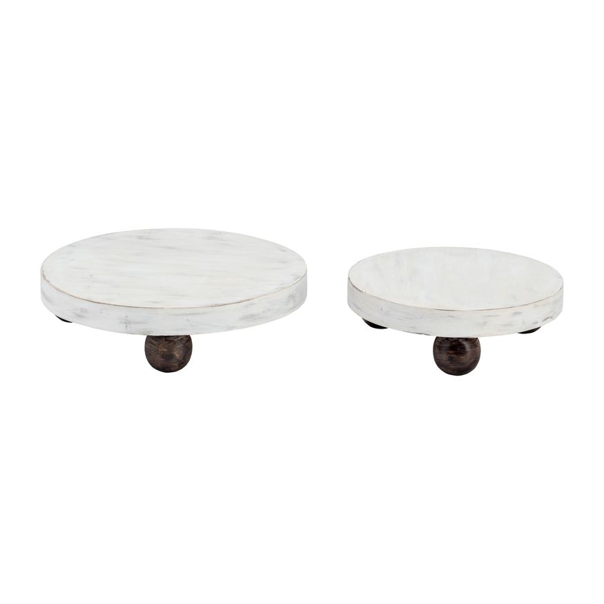 Sagebrook 8/10" Wood Round Risers (Set Of 2) - White Wash