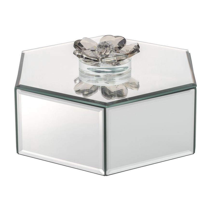 Sagebrook - 8" Glass Hexagonal Jewelry Box Flower Top in Sil