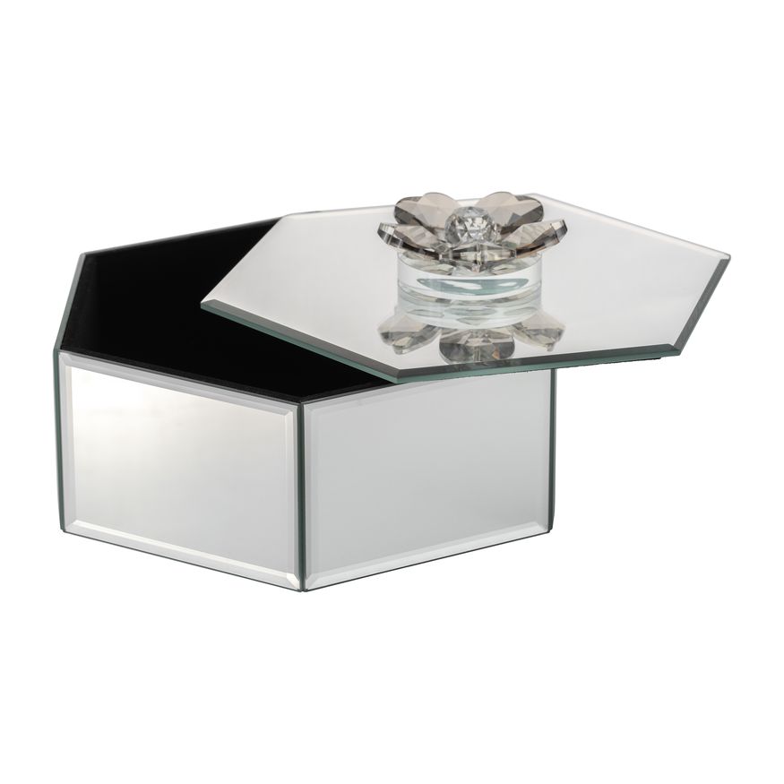 Sagebrook - 8" Glass Hexagonal Jewelry Box Flower Top in Sil