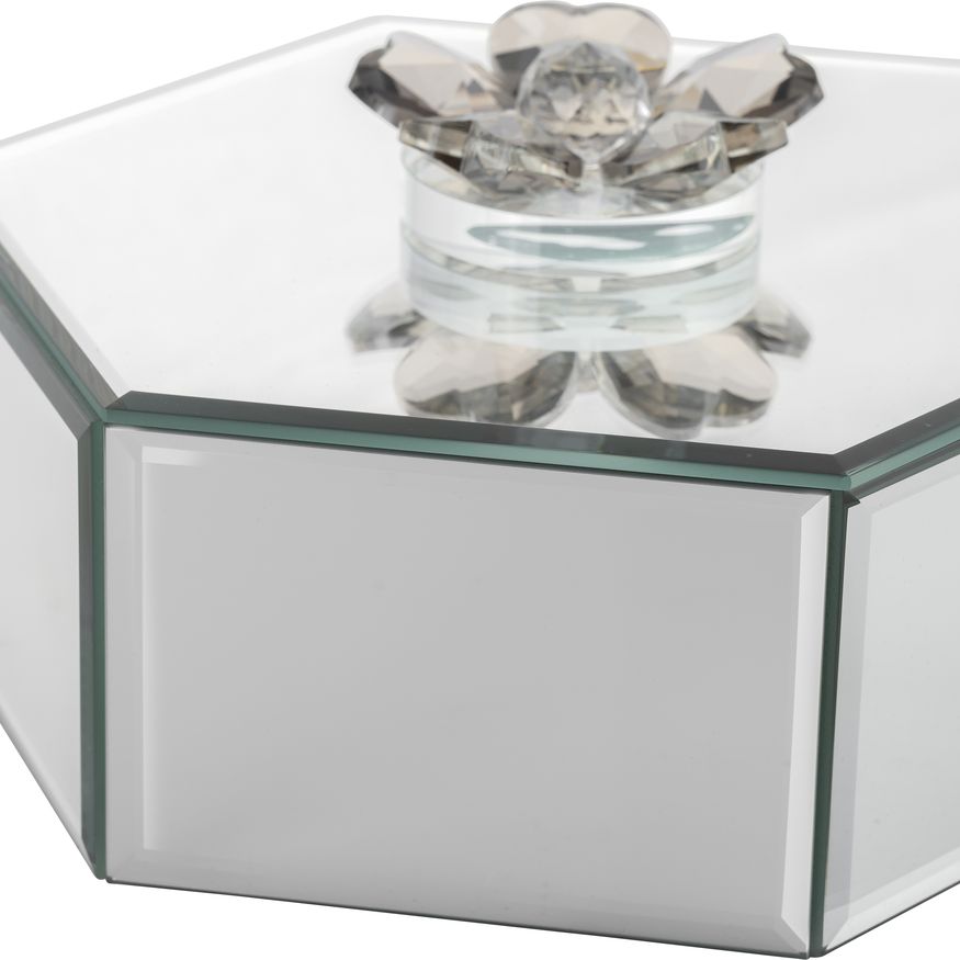 Sagebrook - 8" Glass Hexagonal Jewelry Box Flower Top in Sil