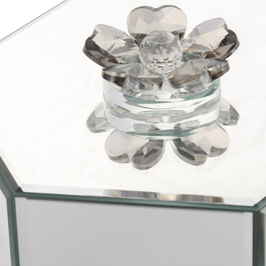 Sagebrook - 8" Glass Hexagonal Jewelry Box Flower Top in Sil