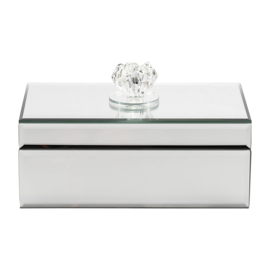 Sagebrook - 8" Glass Rec Jewelry Box Flower Top in Clear