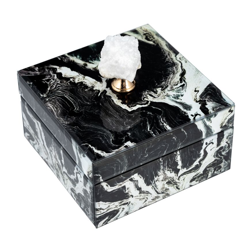 Sagebrook - 6"x5" Glass Jewelry Box Quartz Top in Black