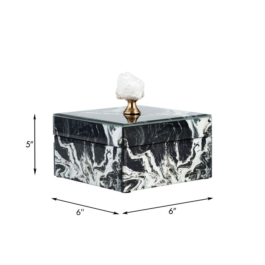 Sagebrook - 6"x5" Glass Jewelry Box Quartz Top in Black