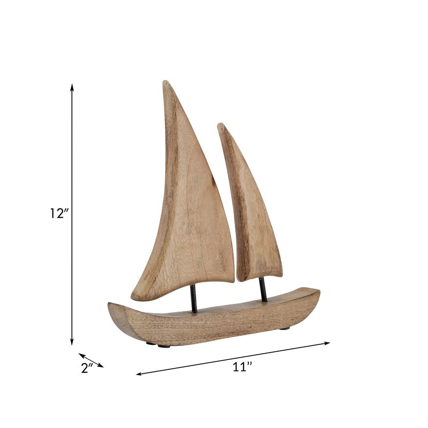 Sagebrook 11"x12" Wood Sailboat - Brown