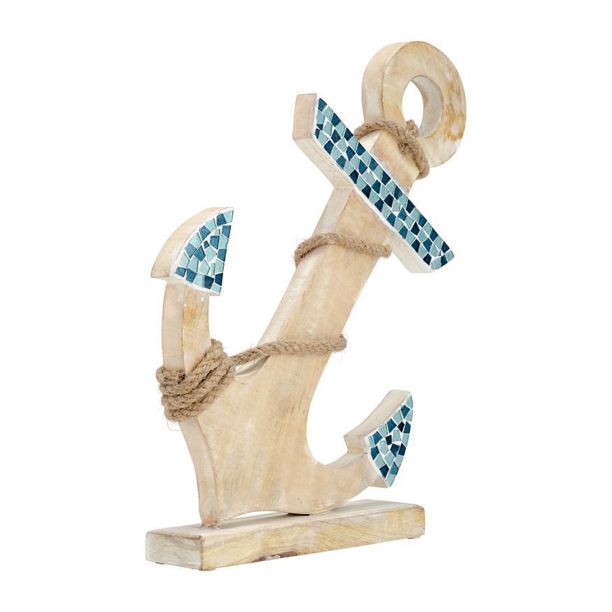 Sagebrook - 17" Wood Anchor With Mosaic in Blue/Brown