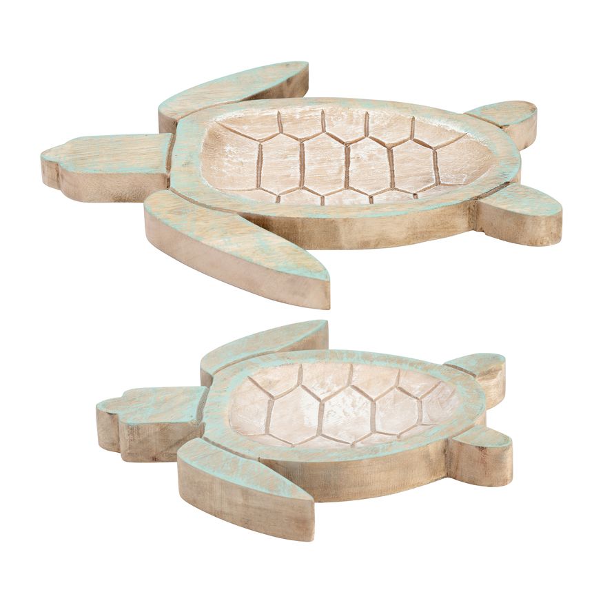 Sagebrook 10"/14" Wood Tortoise (Set Of 2) - Multi