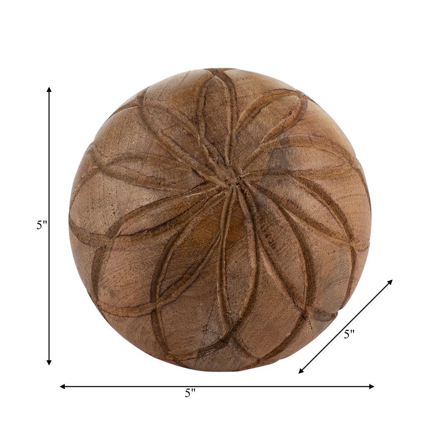 Sagebrook - 5" Wood Textured Orb in Brown