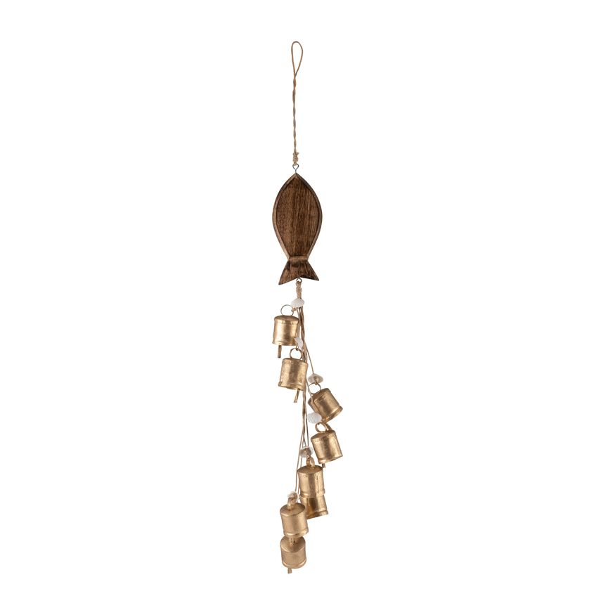 Sagebrook - 28" Metal/Wood Fish With Bells Chime in Gold