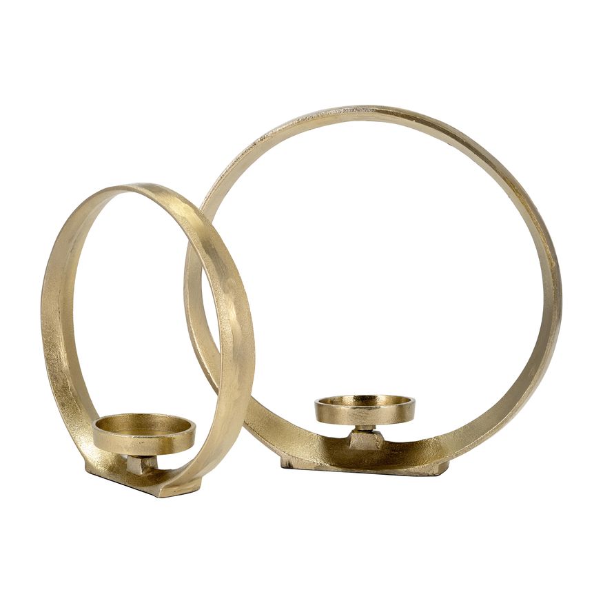 Sagebrook - 10"/13" Metal Ring Shape Candle Holders (Set of 2) in Gold