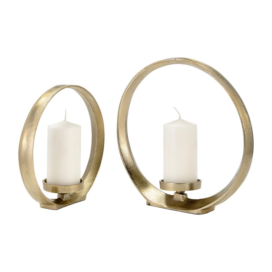 Sagebrook - 10"/13" Metal Ring Shape Candle Holders (Set of 2) in Gold