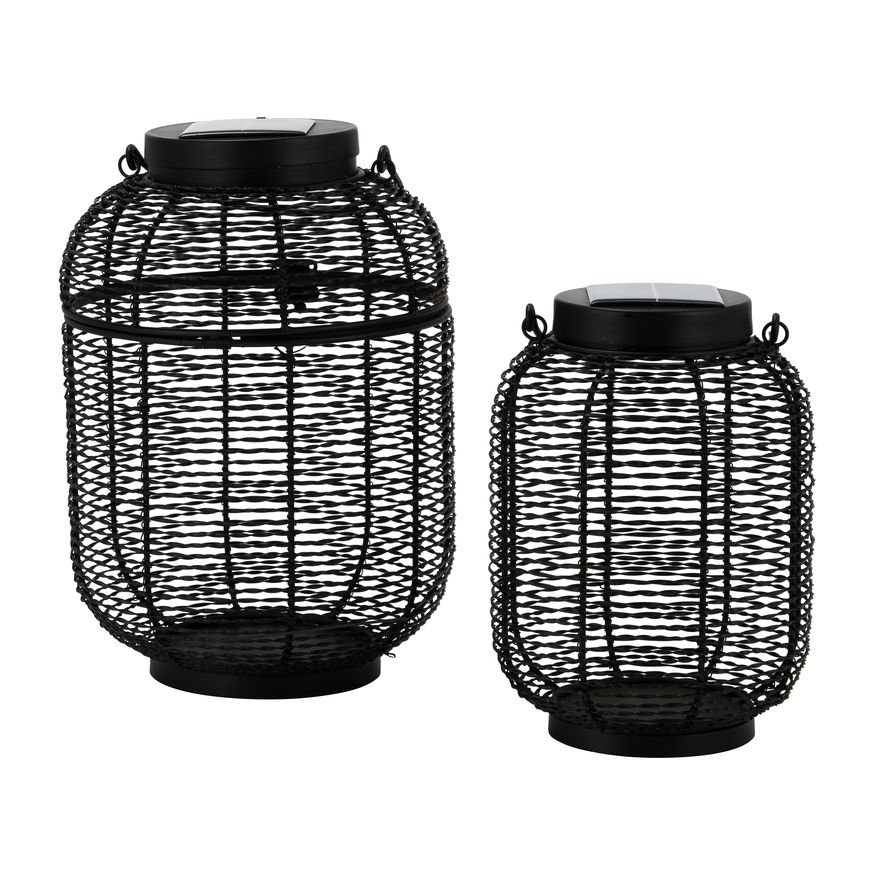 Sagebrook - 9"/15" Metal Round Solar Lanterns (Set of 2) in Black