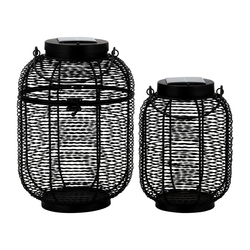 Sagebrook - 9"/15" Metal Round Solar Lanterns (Set of 2) in Black