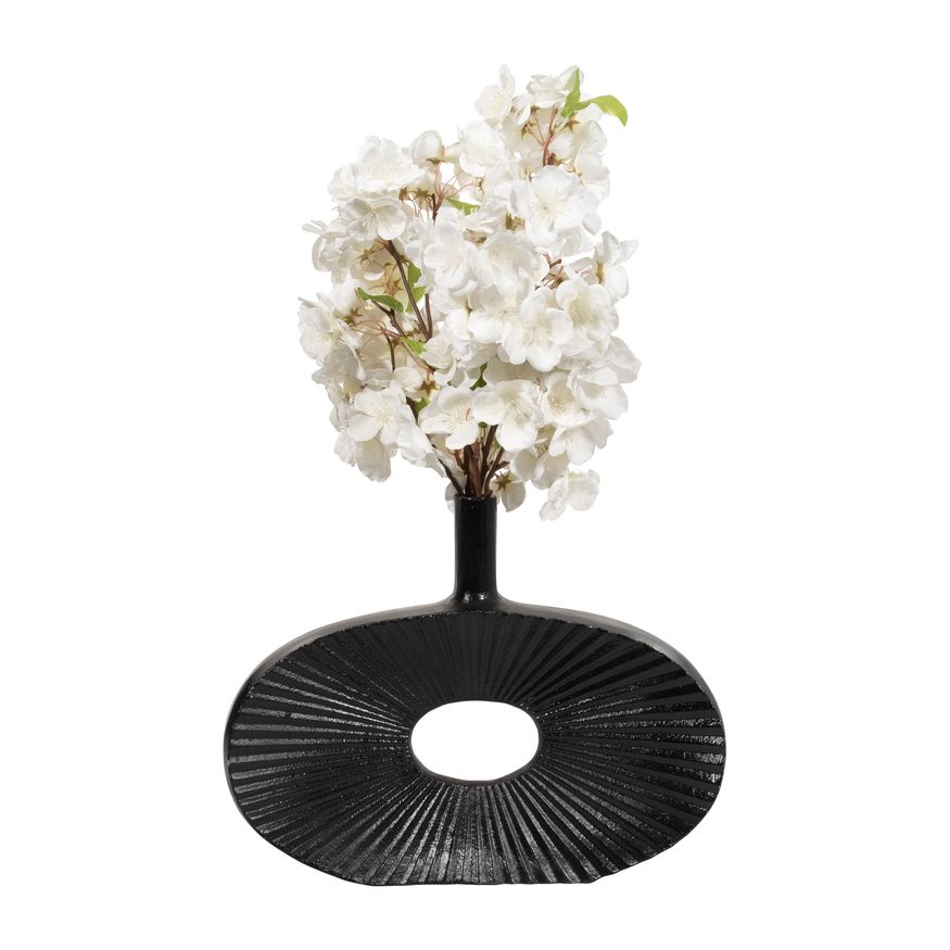 Sagebrook - 10" Metal Ridged Oval Open Cut Out Vase in Black