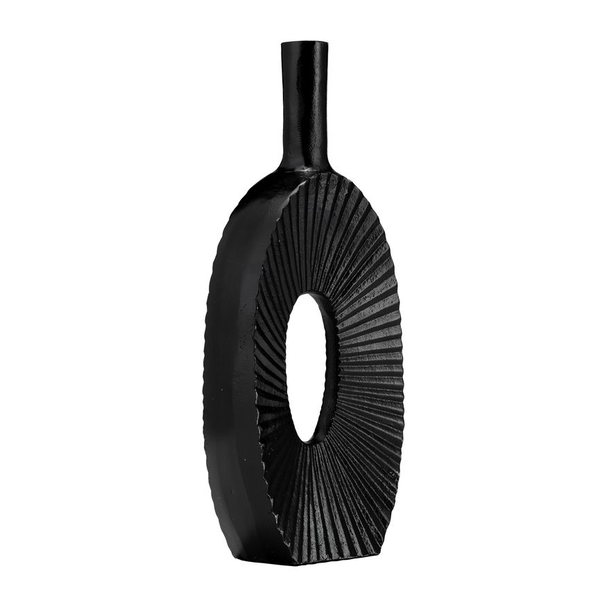 Sagebrook - 15" Metal Ridged Tall Oval Open Cut Out Vase in Black