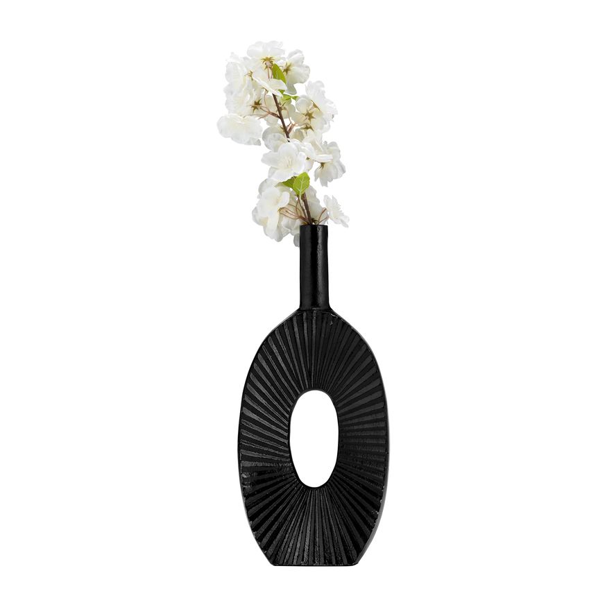 Sagebrook - 15" Metal Ridged Tall Oval Open Cut Out Vase in Black