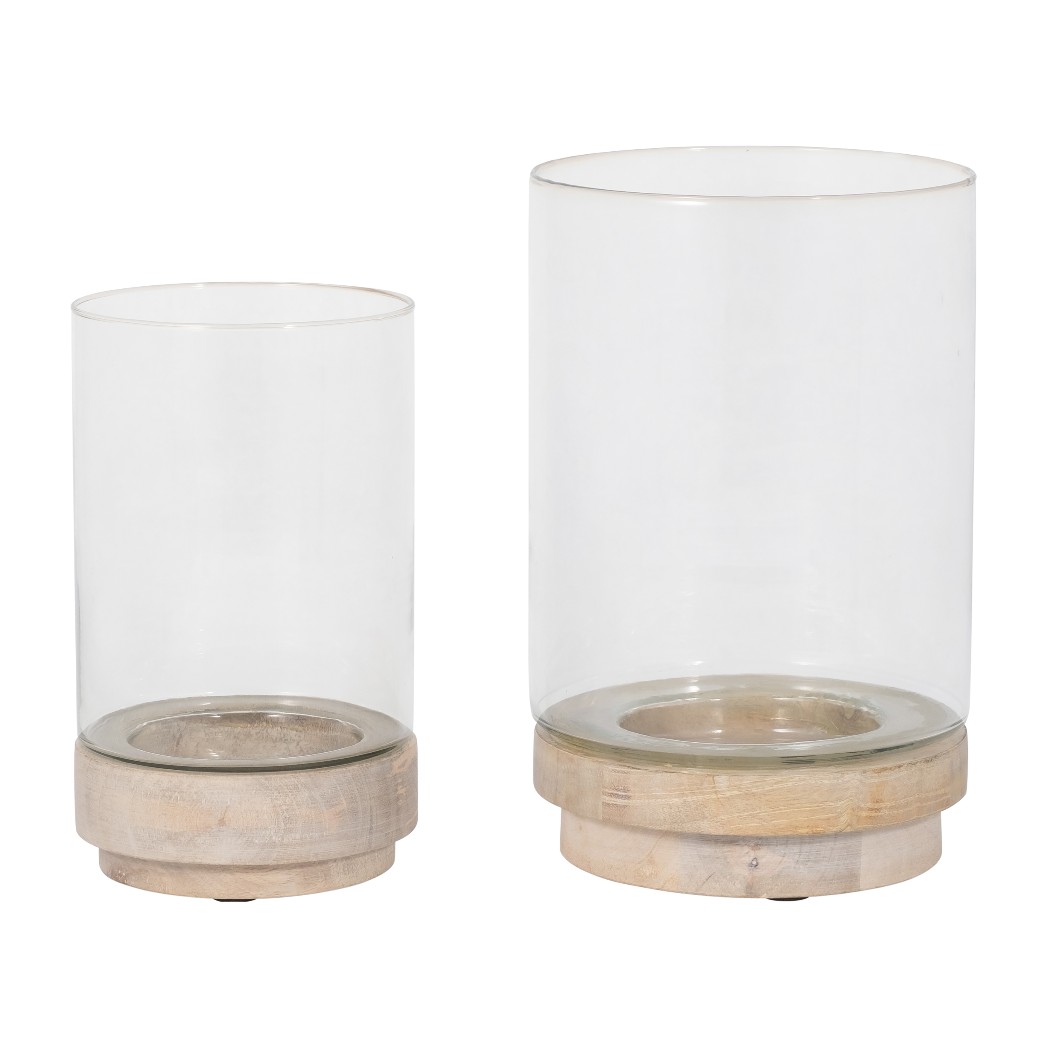 Sagebrook 9"/11" Hurricane Candle Holders On Wood Base (Set Of 2)