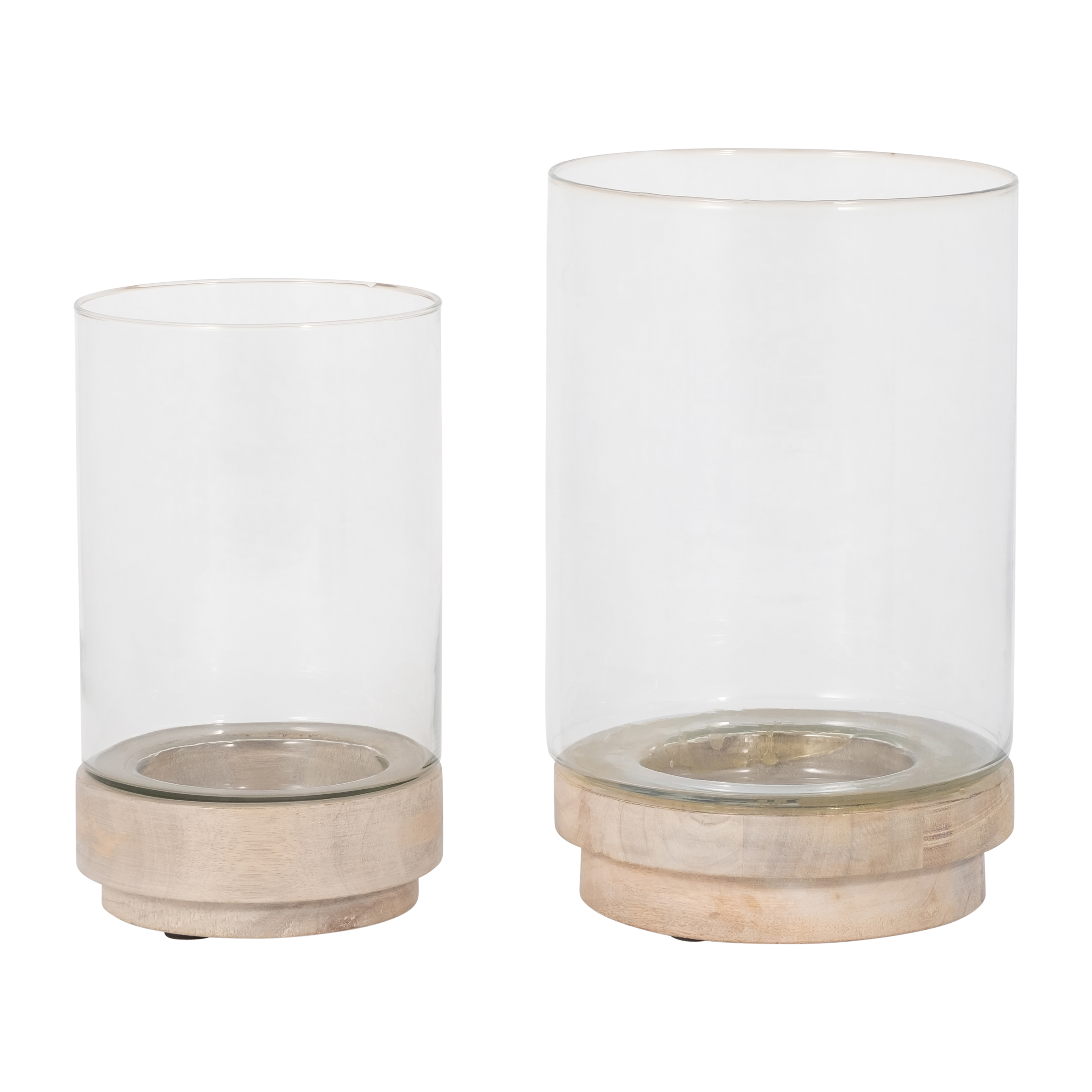 Sagebrook 9"/11" Hurricane Candle Holders On Wood Base (Set Of 2) - White