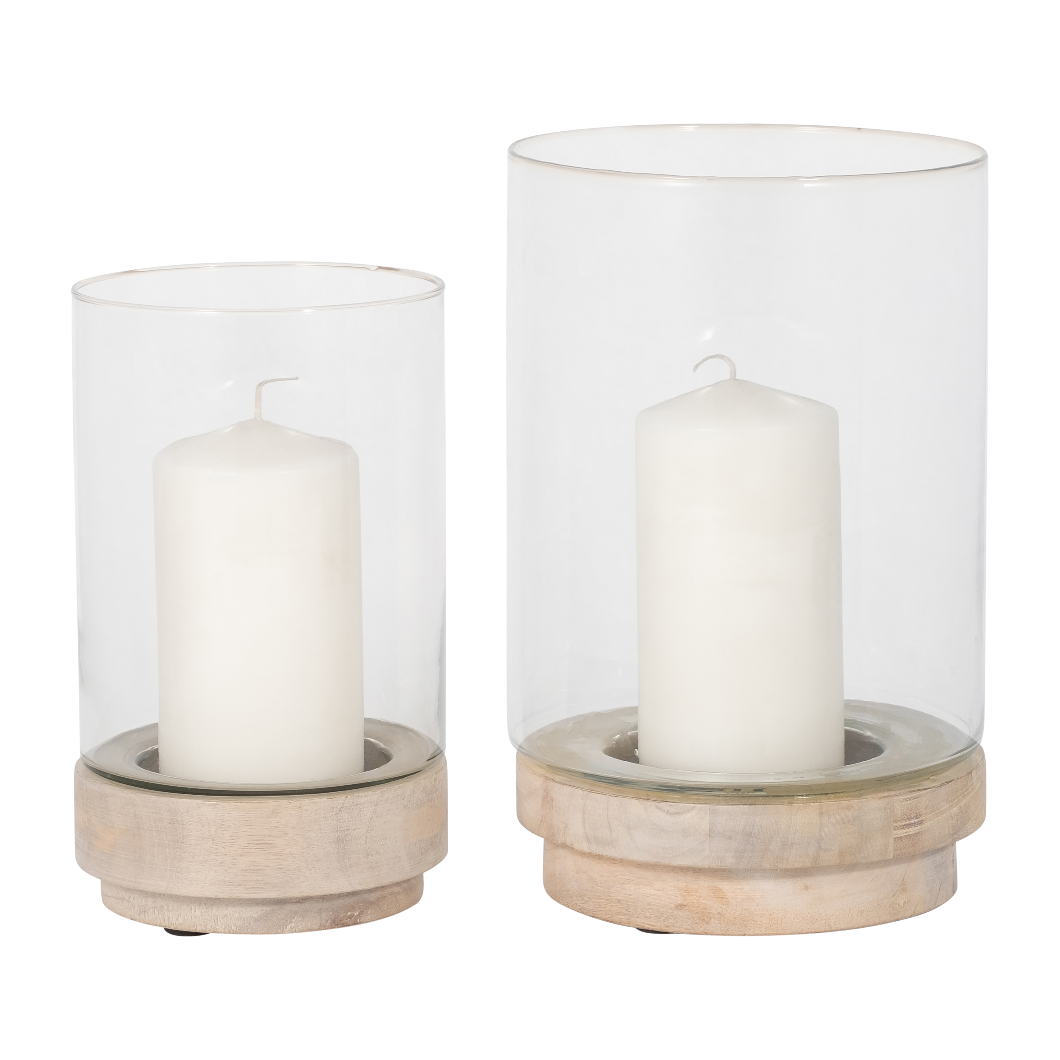 Sagebrook 9"/11" Hurricane Candle Holders On Wood Base (Set Of 2) - White