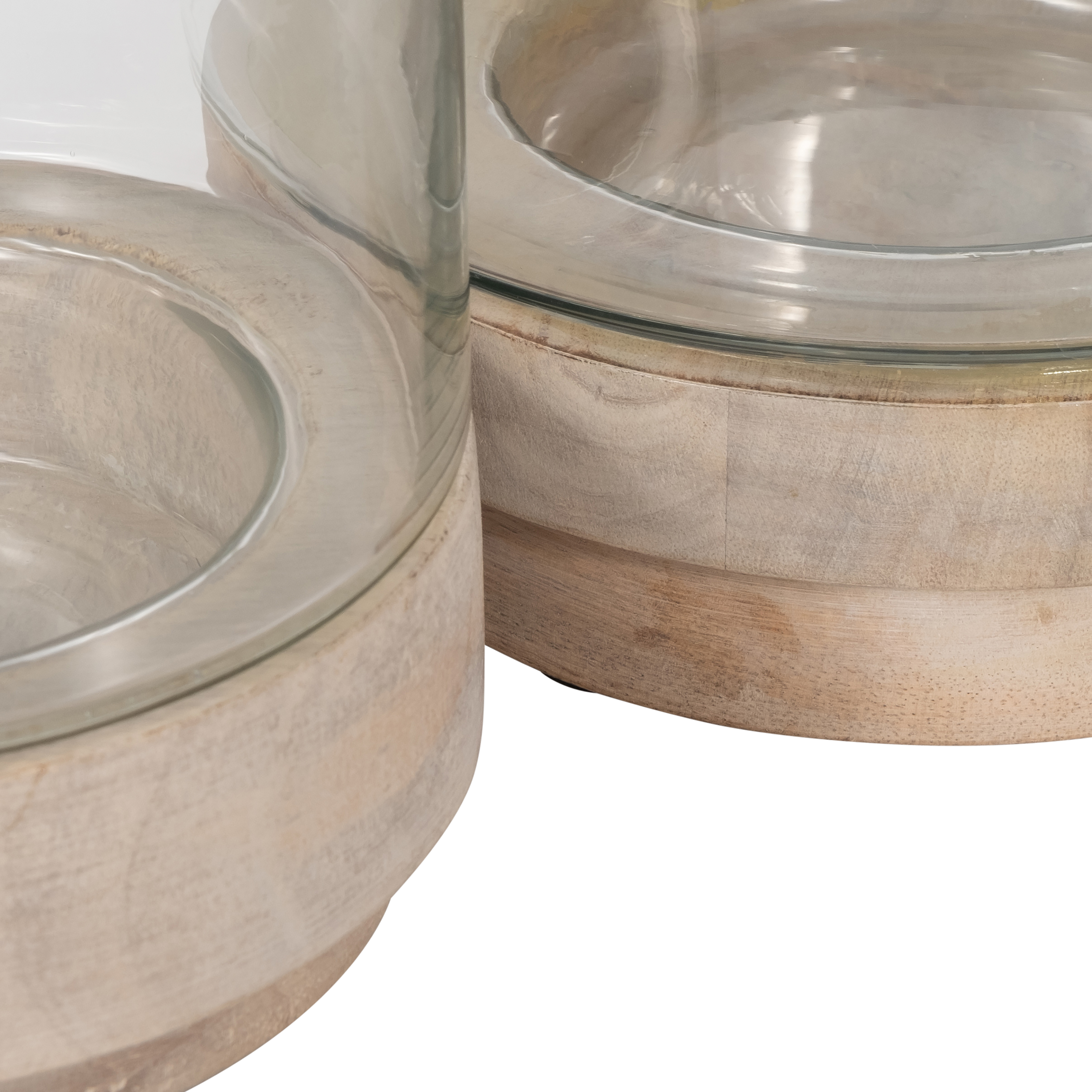 Sagebrook 9"/11" Hurricane Candle Holders On Wood Base (Set Of 2) - White