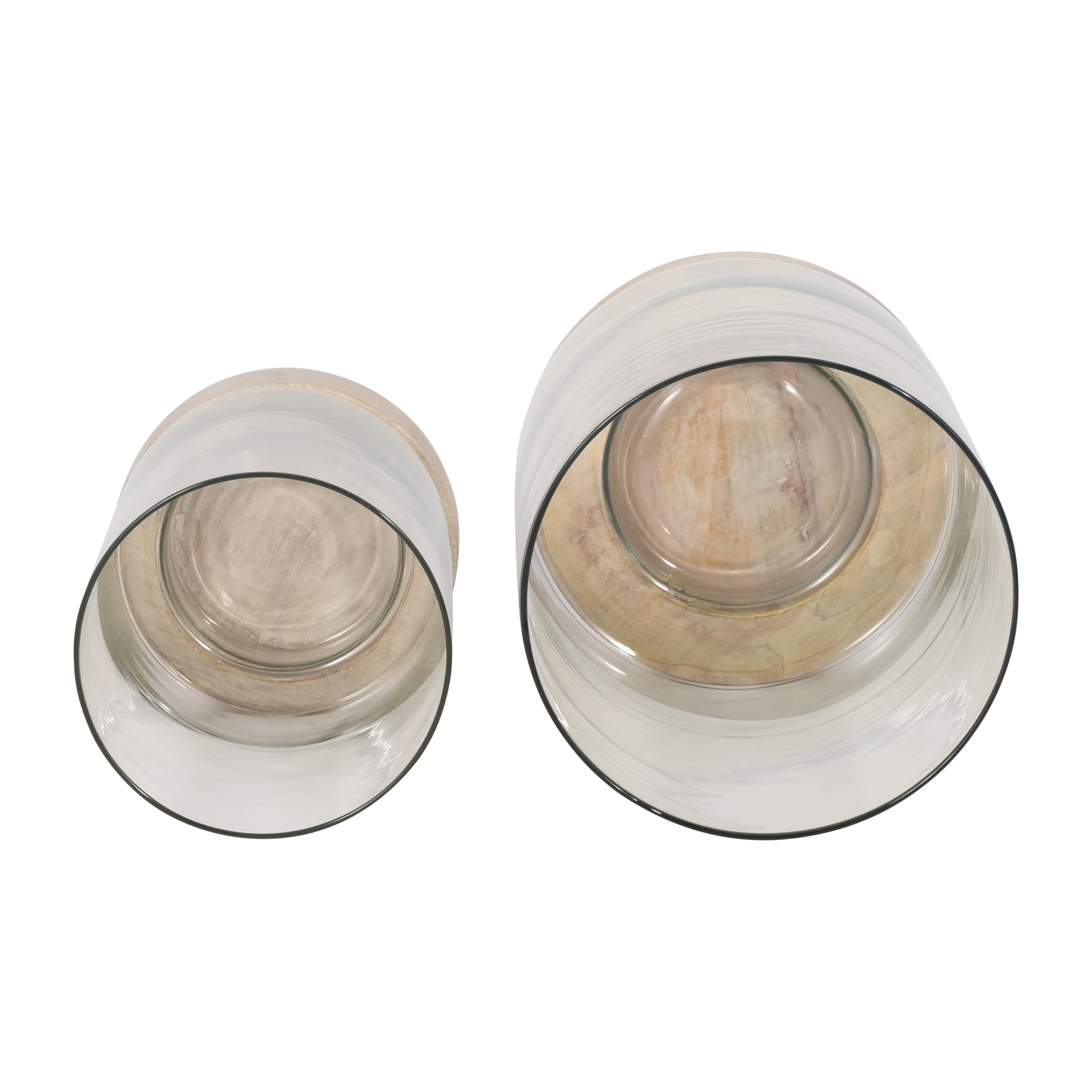 Sagebrook 9"/11" Hurricane Candle Holders On Wood Base (Set Of 2) - White