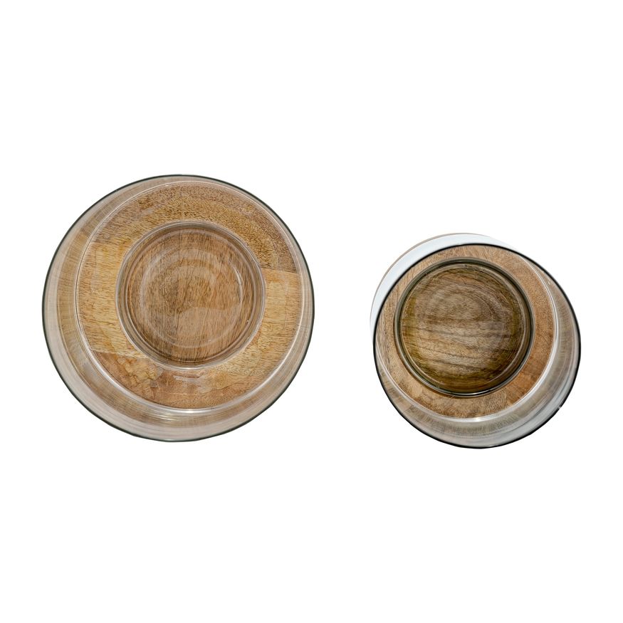 Sagebrook 9"/11" Hurricane Candle Holders On Wood Base (Set Of 2) - Natural