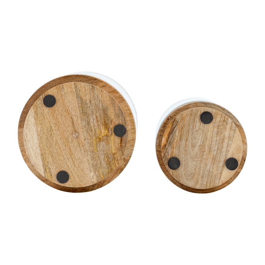 Sagebrook 9"/11" Hurricane Candle Holders On Wood Base (Set Of 2) - Natural