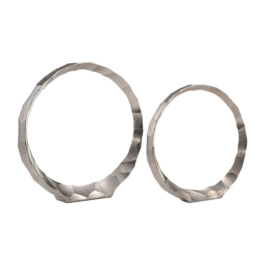 Sagebrook 14"/17" Metal Hammered Decorative Rings (Set Of 2) - Silver