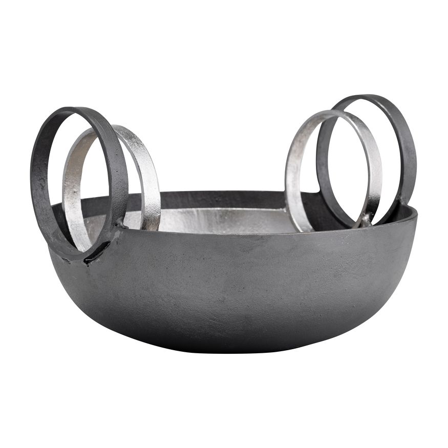 Sagebrook - 7"/8" Metal Bowl With Handles (Set Of 2) in Silver/Gunmetal