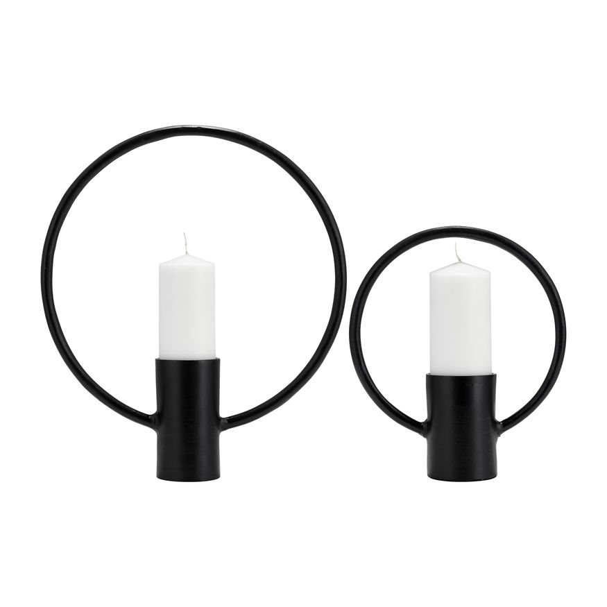 Sagebrook - 13"/19" Metal Full Circle Tea Light Stands (Set of 2) in Black