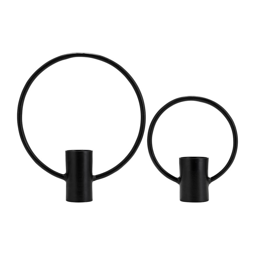 Sagebrook - 13"/19" Metal Full Circle Tea Light Stands (Set of 2) in Black