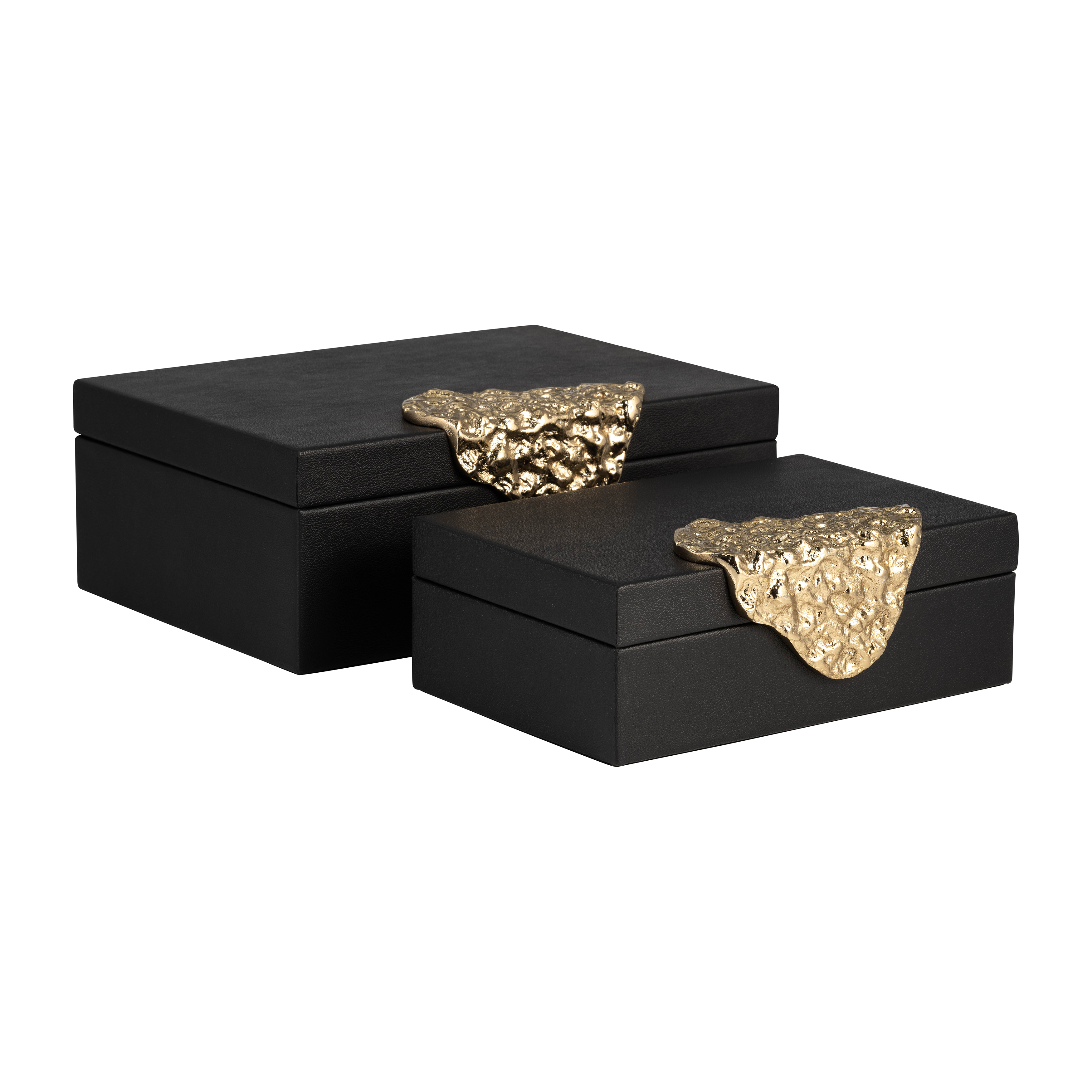 Sagebrook - 11" Leather Box with Antique Grain (Set Of 2) in Black/Gold